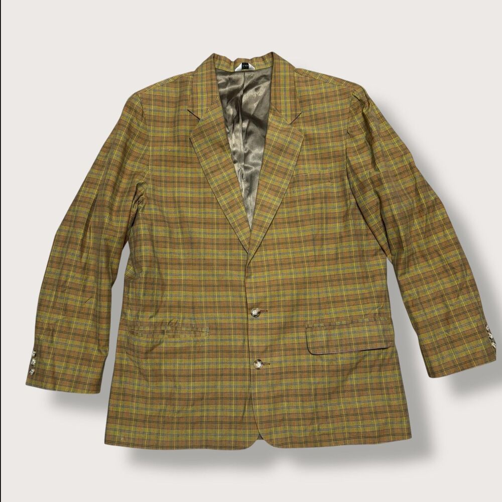 Vtg 90s Banana Republic Travel Mens Blazer Jacket Plaid Check L Cotton Hong Kong - Picture 2 of 8